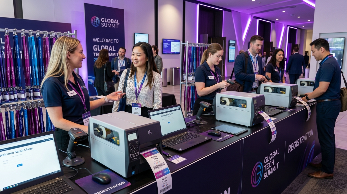 Dedicated on-site technical support team managing event registration counters