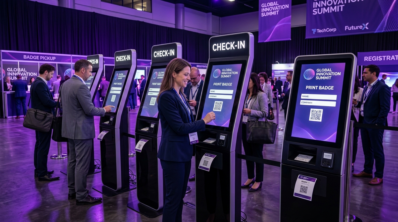 Interactive touch screen self check-in kiosks in Chennai convention center