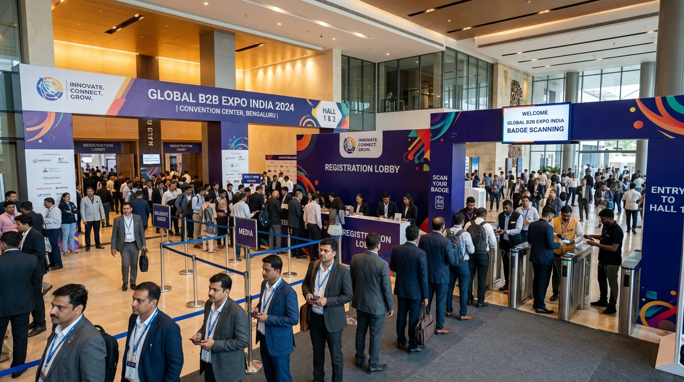 B2B Trade show registration and buyer badge scanning lanes